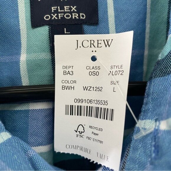 NWT J Crew Men's Classic‎ Flex Oxford Long-Sleeved Button-Down Shirt Size L - Picture 7 of 9
